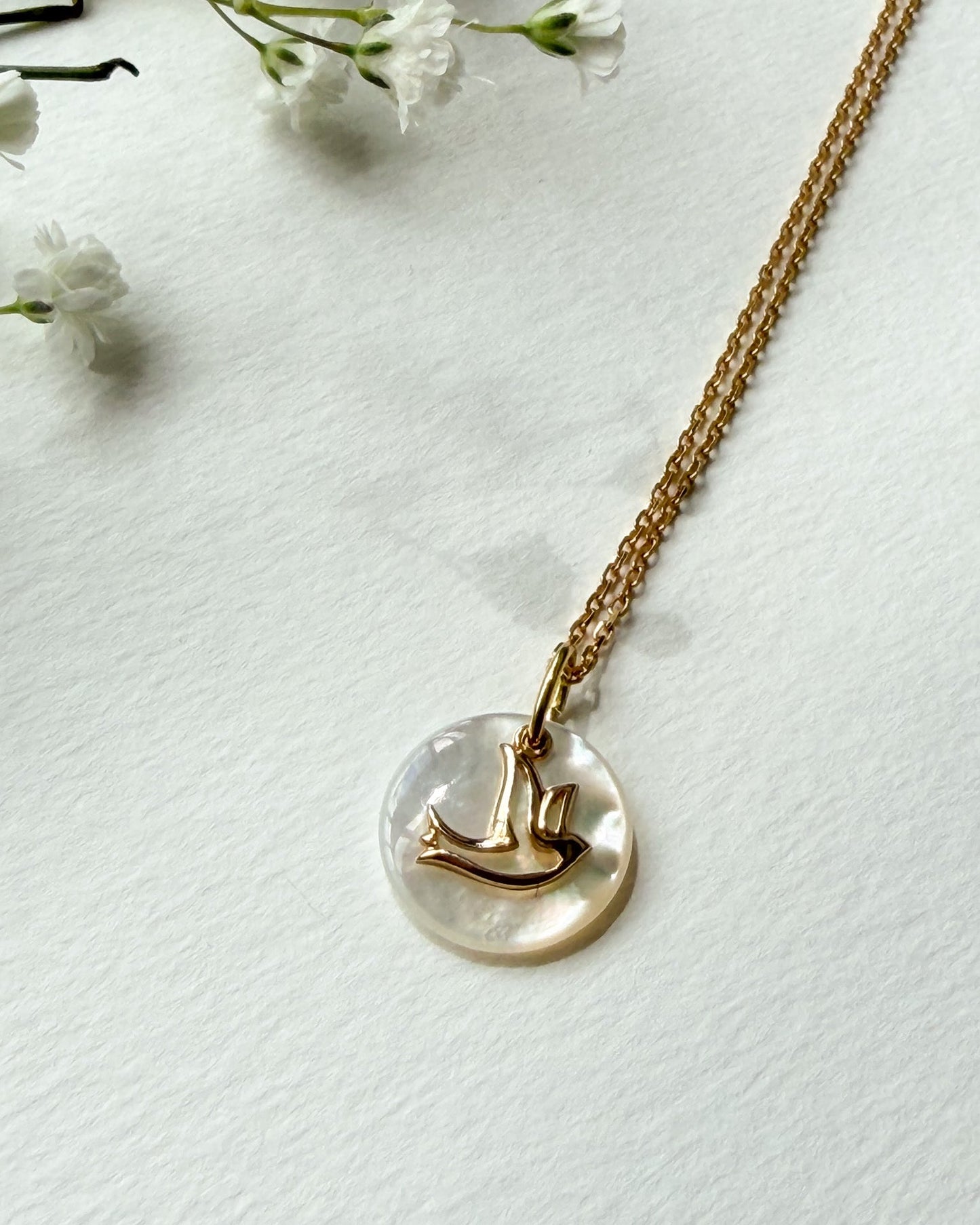 Collier Colombe & nacre (plaqué or)
