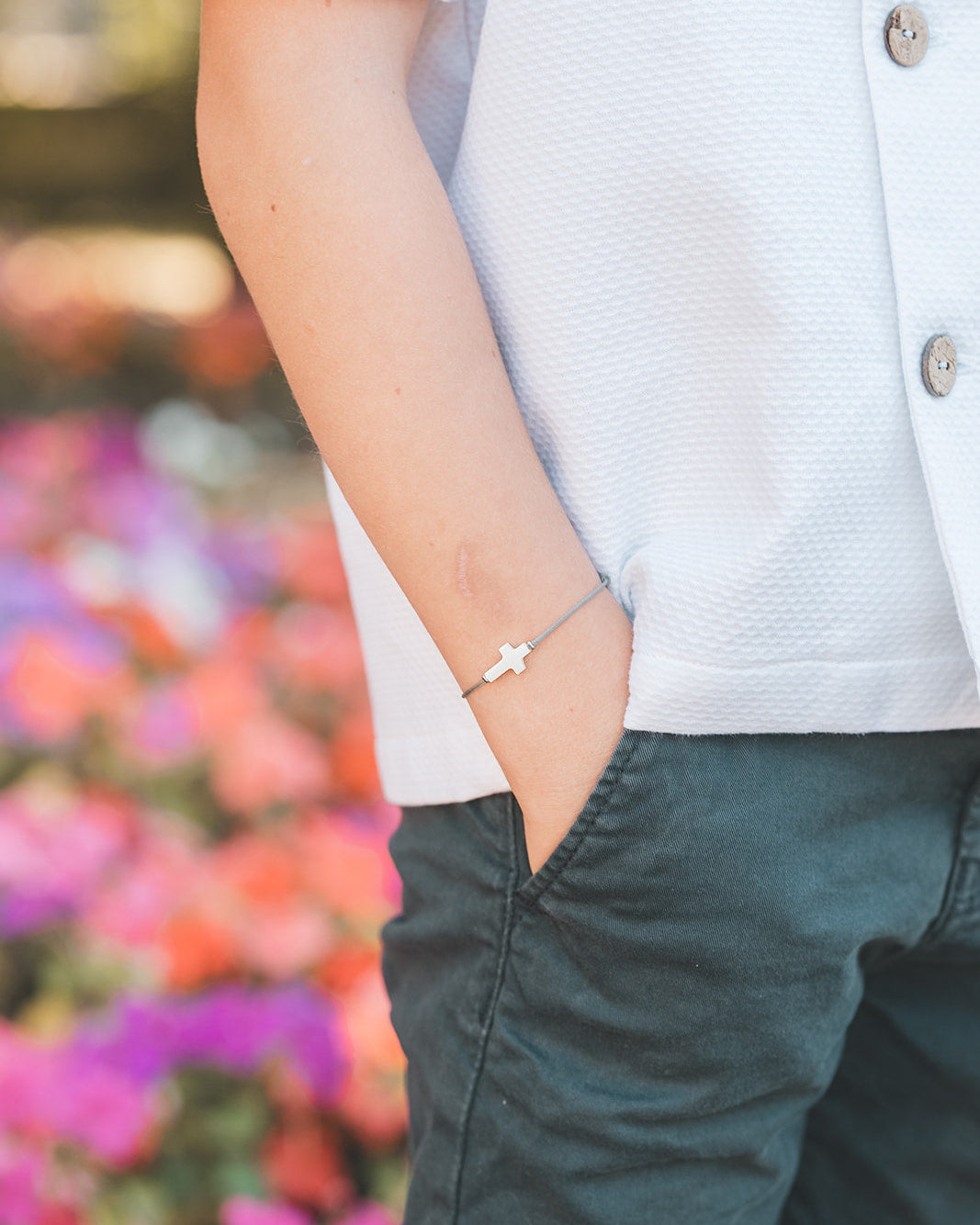 Bracelet Lien & Croix de nacre