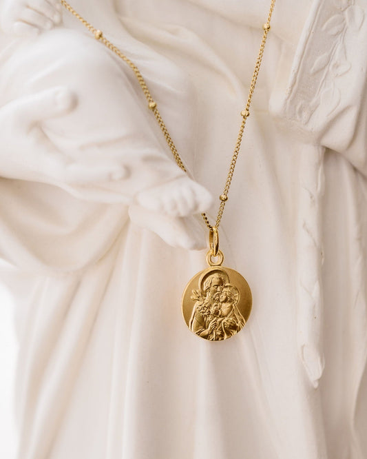 Collier & Médaille Saint Joseph à l'Enfant (dorée à l'or fin)
