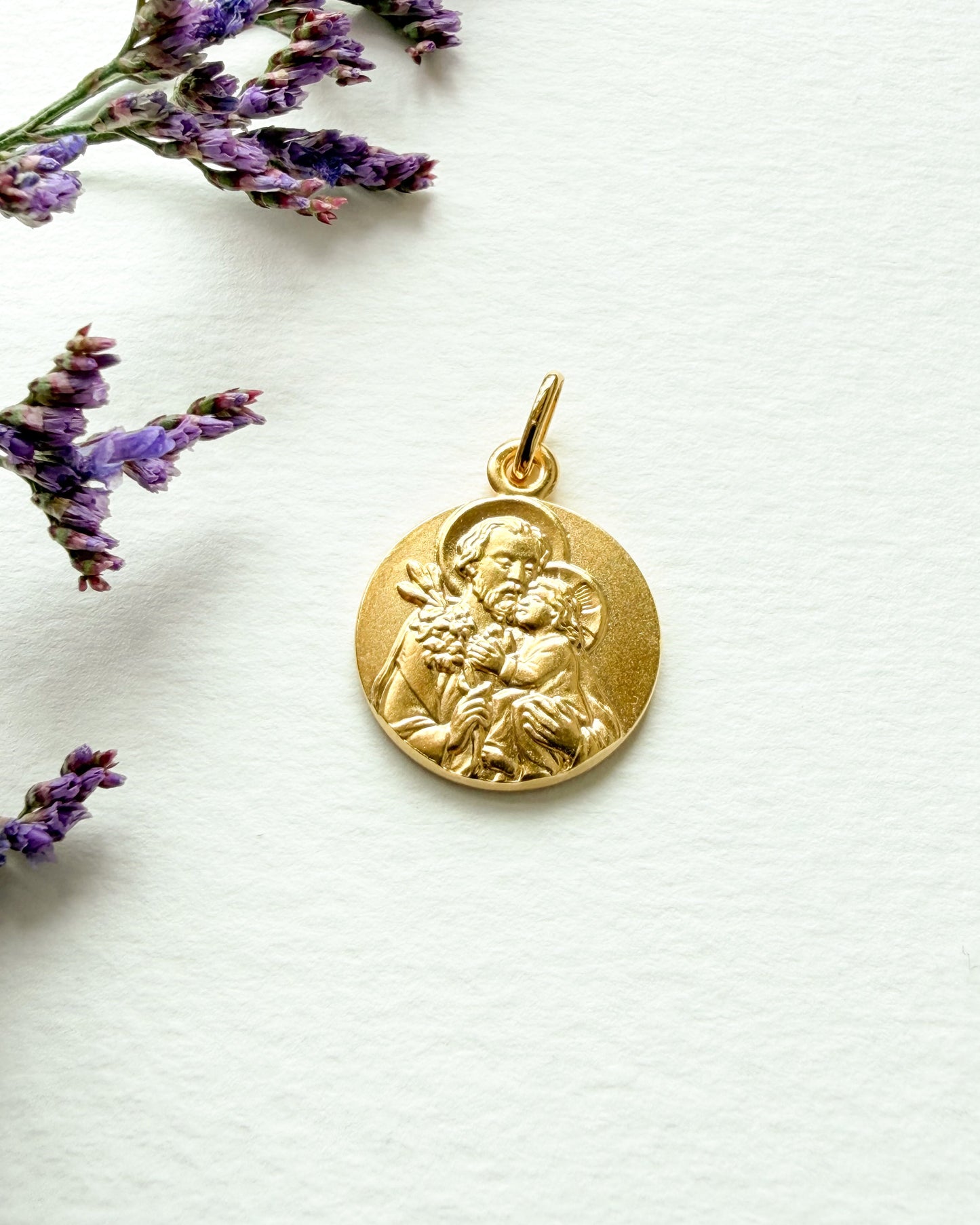 Médaille Saint Joseph et l'Enfant (plaqué or & argent massif 925)
