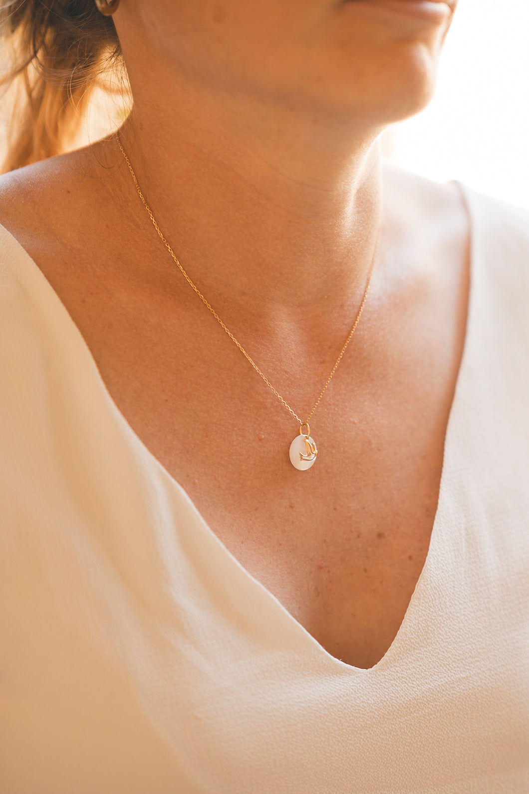 Collier Colombe & nacre (plaqué or)
